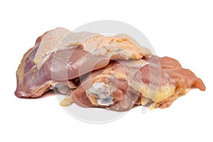 Raw chicken thigh chunks isolated on white background.food concept for advertising