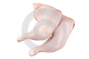 Raw chicken thighs with skin. Raw chicken legs quarters isolated on white background with Clipping path