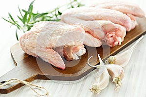 Raw chicken wings prepared for cooking