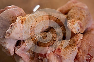 Raw chicken wings in spices. Cooking homemade food. Healthy diet food