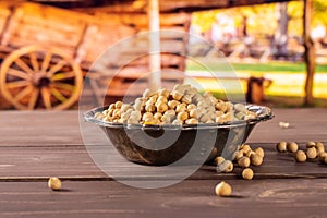 Raw chickpeas kabuli with cart