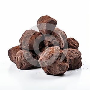 Raw Chocolate Truffles: Stone Sculpture Style On White Background