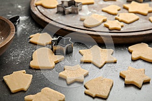 Raw Christmas cookies on table