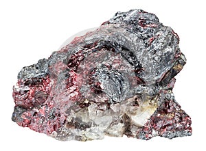 raw cinnabar and stibnite on fluorite mineral