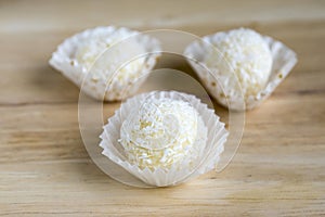 Raw coconut balls, tasty and delicious, homemade Raffaello candies