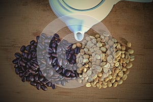 Raw coffee bean and roasters coffee bean