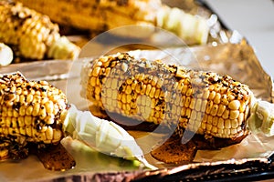 Raw corn with herbs and smoked paprika prepared for baking