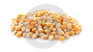 Raw corn kernels on white background