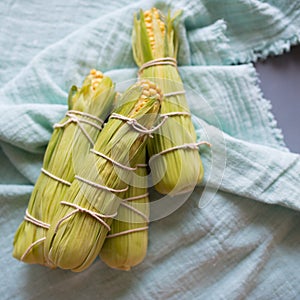 Raw corn prepared for baking