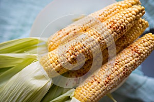 Raw corn prepared for baking