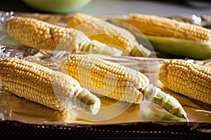 Raw corn prepared for baking