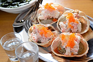 Raw Crab roe sashimi