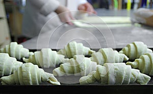 Raw croissants making