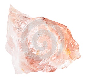 Raw crystal of rose quartz gemstone isolated