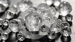 Of raw diamonds with a rough octahedral shape is displayed on a
