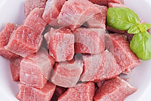 Raw diced beef meat