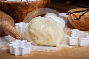 Raw dough with baking ingredients