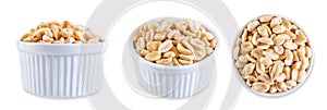 Raw dried fresh salt peanut nuts on a white isolated background