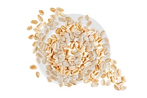 Raw dried fresh salt peanut nuts on a white isolated background