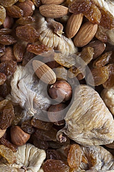 raw dried rigs, dried nuts and raisins