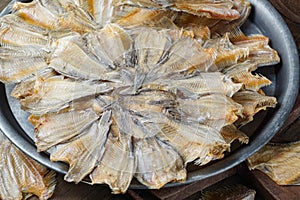 Raw dried salted Sepat fish or Malay called Ikan Sepat Kering