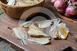 Raw dried salted Sepat fish or Malay called Ikan Sepat Kering