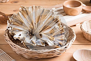 Raw dried sundried stingray radiating circular fish