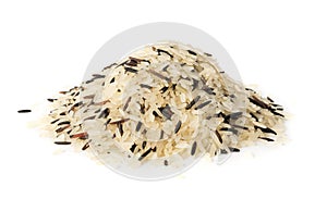 Raw Dry Black Wild Rice and Parboiled White Rice Isolated