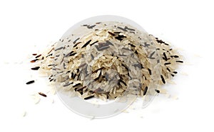 Raw Dry Black Wild Rice and Parboiled White Rice Isolated