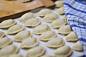 Raw dumplings prepared for cooking