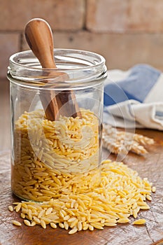 Raw durum wheat in kitchen photo