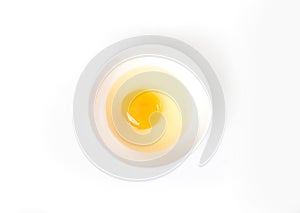 Raw egg bowl on white background