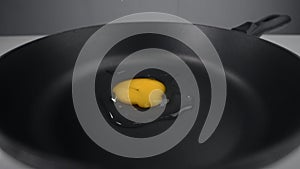 Raw egg falls to the pan and smashes in slow motion, falling egg in 240 fps, cooking at the kitchen, Full HD 240p Prores