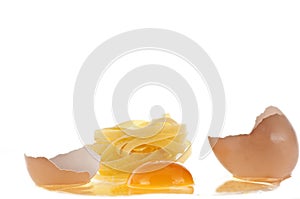 Raw egg and pasta.