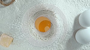 Raw Egg Yolk Falling into Pile of Flour Making Hole - Top Shot in 1000fps (Phantom Flex)