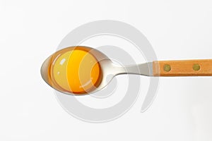 Raw egg yolk on spoon