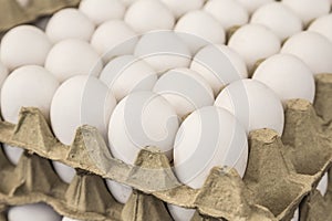 Raw eggs in carton displays for sale in a food market