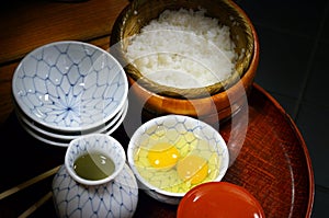 Raw eggs and rice