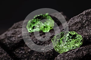 Raw emerald gem in rare stone mine, bright green stone