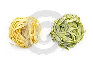 Raw Fettuccine paste isolated on white