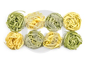 Raw Fettuccine paste isolated on white