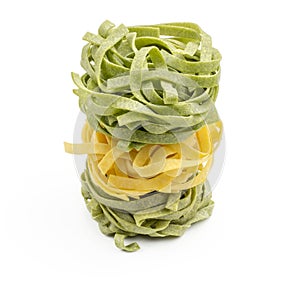 Raw Fettuccine paste isolated on white