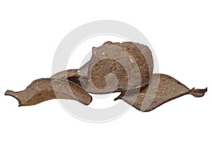 Raw fish cracker on white background