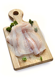 Raw Fish Fillets on Board over White