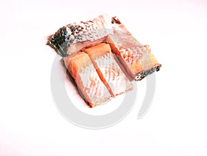Raw fish pieces fishmeat fishflesh cut sliced piece machhalee closeup image stock photo
