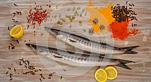 Raw fish with spices and lemons