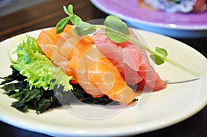 Raw fish with vegetables or Sashimi - Japanese food