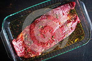 Marinating Flank Steak in a Glass Dish photo