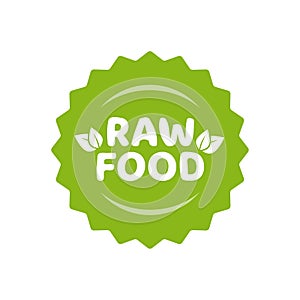 Raw food icon stamp label vector badge isolated, fresh product green logo for for eco-friendly vegetarian meal, vintage