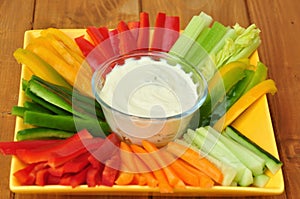 Raw food with vegetables and dip